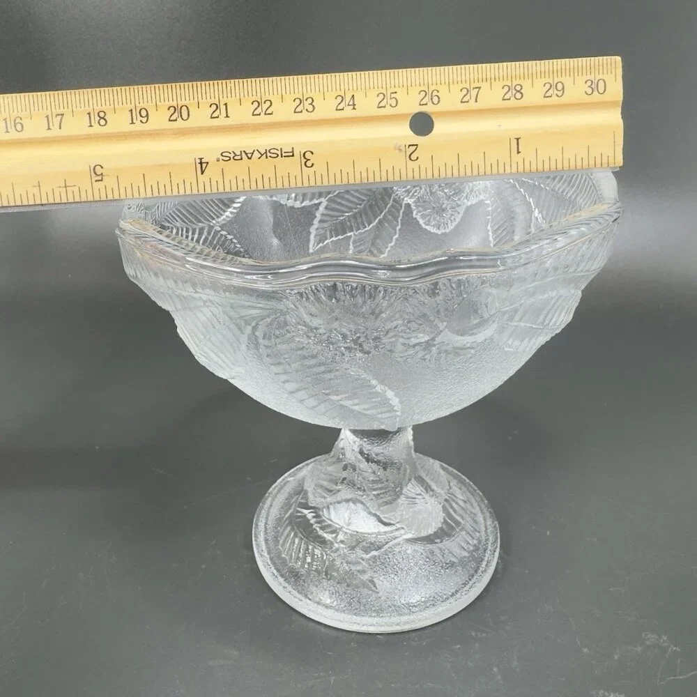 Luminarc Embossed Fruit Glass Footed Dishes Dessert Bowl France Set 2‎ Clear VTG
